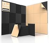 12 Stück Akustikpaneele, Selbstklebend Wandpaneele, Schwarz Gerillte Akustikschaumstoff 12 x 12 x 2 Zoll, Akustikplatten Hohe Dichte Schalldämmung Selbstklebend für Gaming Zimmer und Büro