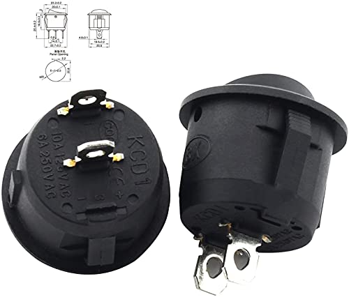 Magic&Shell 5-Pack Round Rocker Power Switch 6A 250V Ac 2 Pin 2 Position On/Off Power Switch Spst Black Button #TOP2