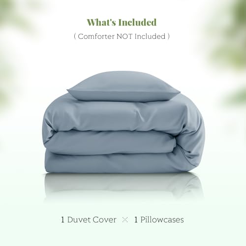 Twin/Twin XL Duvet Cover Set, 100% Viscose Derived from Bamboo, 2 Pieces, 1 Zipper Closure Duvet Cover (70"x90") and 1 Pillowcases (20"x30") Cooling & Silky Soft (Mineral Blue)