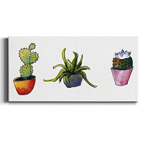 Renditions Gallery Canvas Wall Art Modern Decorations Paintings Colorful Vibing Succulents Abstract Canvas Plants Wall Hanging Artwork Prints for Bedroom Office Kitchen - 16"x32" -LT515