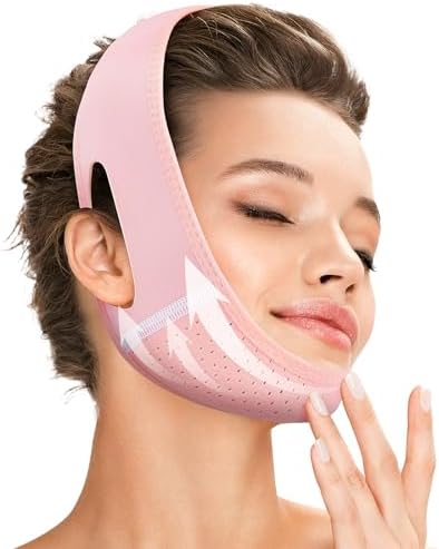 Juskaa Reusable V Line Lifting Mask with Chin Strap for Sleeping,Face Lift Prevent Sagging, Jaw Exerciser,pink,M