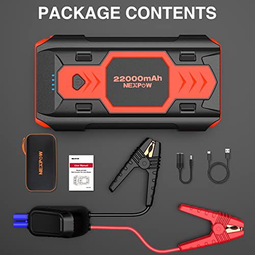 Nexpow Battery Jump Starter 2500A 22000Mah Car Jump Starter (Up To 8.0L Gas/8L Diesel Engines) 12V Car Battery Booster Pack With Usb Quick Charge 3.0 And 4 Led Modes Red Blue Warning #TOP5
