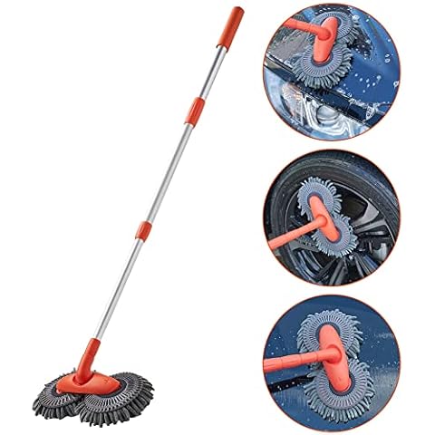 JSCARLIFE Car Wash Brush Mop with Long Handle, 360° Rotation Chenille Microfiber Car Cleaning Kit Brush Duster for Cleaning Cars, SUV, Truck and Household Cleaning (Wash Brush with Long Handle) Cover