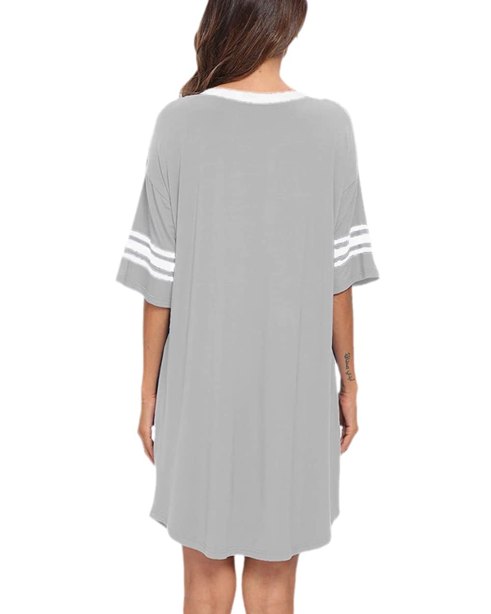 Cicy Bell Camicia da notte da donna con scollo a V, maniche corte, oversize, a righe, con stampa grafica