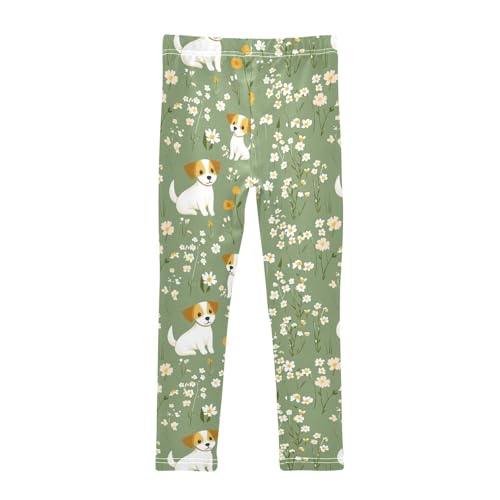 Dog and Flower Floral Girls Casual Leggings for Kids Printed Long Pant Bottoms Stretch and Soft2