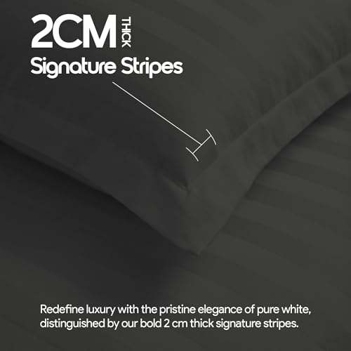 Image of LINENWALAS Cotton 300 TC King Large Size Pillow Cover | 2 cm Sateen Stripe Design | Cloud-Soft, Breathable & Skin-Safe | Oeko-TEX Certified Hotel-Style Bedding (20x36 inch, Set of 2, Dark Grey)