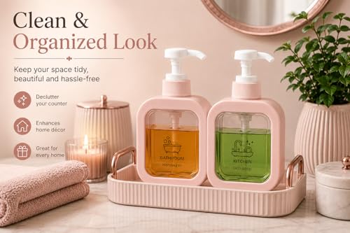Image of Soap Dispenser for Wash Basin - Handwash Dispenser Bottle for Bathroom Sink - Liquid Soap Hand Wash Pump Bottle Plastic Container for Home, Bathroom(Pink,Pack of 2)