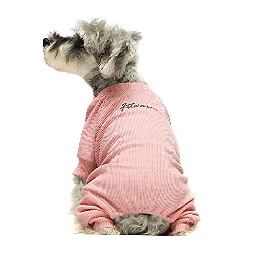 Fitwarm Basics 100% Cotton Lightweight Waffle Knit V-Neck Dog Clothes Puppy Jumpsuits Dog Pajamas Onesies Cat Outfits Pink Medium