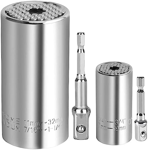 QWORK® 4 Pièces Clés à Douille Universelles - 2 Douilles Multifonctions 5-14mm Et 7-19mm Avec Adaptateurs