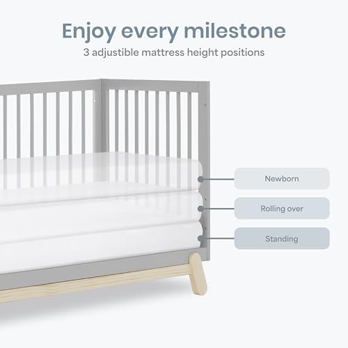Image of Dream On Me Hygge 5-in-1 Convertible Full-Size Baby Crib in Pebble Grey Vintage, GreenGuard Gold & JPMA, Converts to Toddler, Day & Full-Size Bed, Adjustable Mattress Heights, Modern Nursery