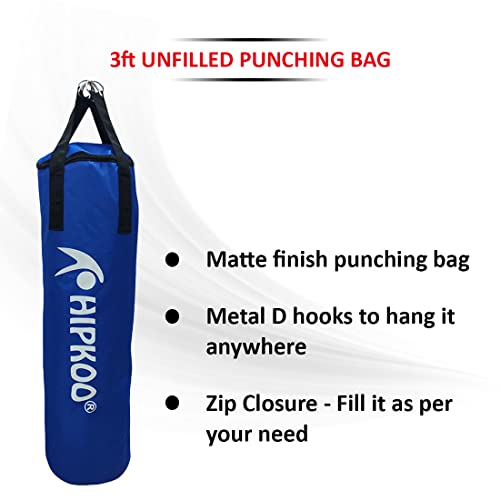 Image of Hipkoo Sports 3 Feet Unfilled Matte Punching Bag with Hand Wrap Combo | 1 Punching Bag & 1 Hand Wrap | for Boxing, MMA, Sparring, Punching Training Kick & Muay Thai (Blue)