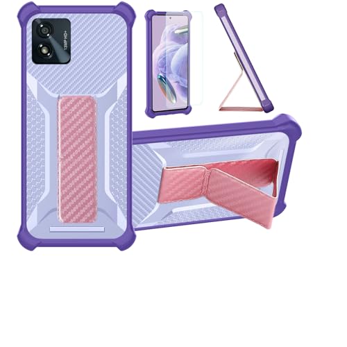 Aroepurt Case for Dialn Nova Phone Case Stand Cover [with Tempered Glass Screen Protector] Hybrid Case [Folding Support Magnetic] [Frosted Anti-Fingerprint] Purple