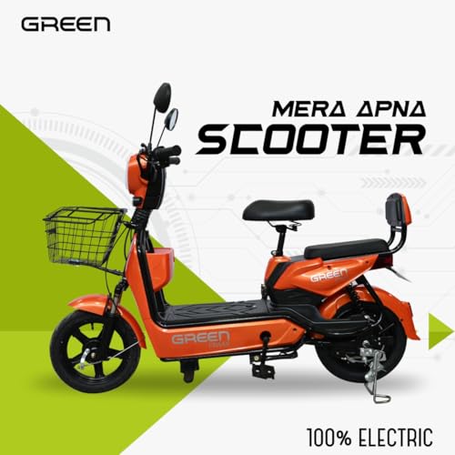 Image of Green Udaan Low Speed Electric Scooter Non RTO 80KM Range Lithium Battery with Portable Charger (Orange)