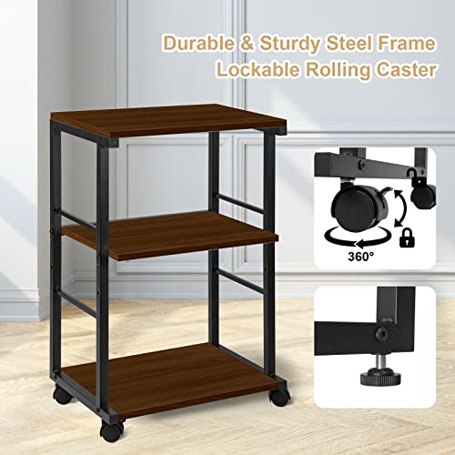 Yierya Upgrade Printer Stand, Computer Tower Stand, 3-Tier Printer Cart Under Desk With Storage, Machine Cart With Wheels And Adjustable Table Top, Heavy Duty Storage Rack For Office And Home(Taupe) #TOP2