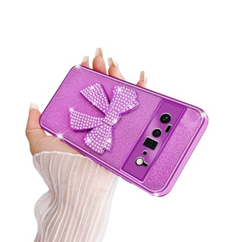 Coque Pixel 6 Pro violette avec cordon et nœud 3D, idée cadeau originale