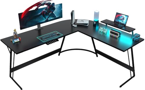 JUMMICO Mesa de Juegos, Madera de ingeniería, Negro, 130 x 130 cm + LED