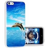 iPhone 5c Case Cool Cute,ChiChiC 360 Full Protective Anti Scratch Slim Flexible Soft TPU Gel Rubber Clear Cases Cover with Design for iPhone 5c,Blue Sea Cute Animal Dolphin Jump