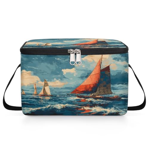 GzLeyigou Sail Boat Lunch Bags for Women Men 9 Cans, Hot & Cold Food Delivery Bag Insulated Grocery Bag Insulated Lunch Box Ocean Cooler Bag for Office Work Picnic Beach