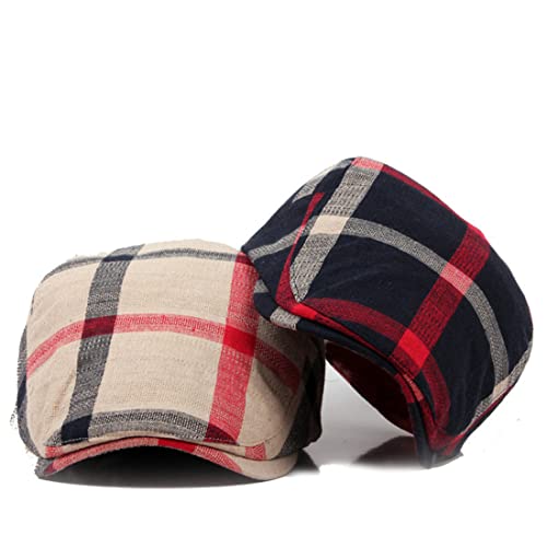 Yichun Unisex Men Women Beret Hat Baseball Newsboy Hat Vintage Flat Cap Plaid Outdoors Sun Hat Ivy Golf Driving Cap (Beige) #TOP5