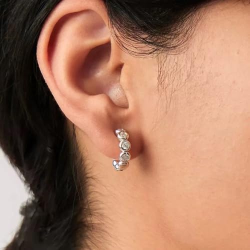 GIRIOIZ 925 Sterling Silver Huggie Earrings for Women, Small Hoop Earrings with High-Carbon Diamond, Hypoallergenic Lightweight Jewelry for Daily Wear (White2) — view 3