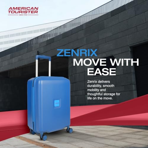 Image of American Tourister Zenrix | Cabin Trolley Bag (55 cm) | 360 8 Wheel Travel Luggage | Hard Case Polycarbonate Suitcase | Recessed TSA Lock | Deep Blue & Light Blue