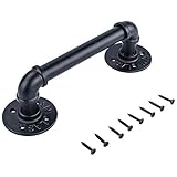 Kutir Industrial 9 Inch Pipe Door Pull Handle - Rustic Vintage Gab Bar for Barn Door, Towel Bar, Antique, Cast Iron, Black Color - Great for Sliding Door, Garage, Front Door, Farmhouse, DIY