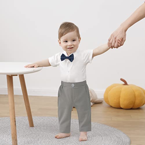 Image of DISAUR Baby Boy Clothes Toddler Boy Outfits 4PCS Gentleman Dress Romper /Vest /Pants /Bow Tie Cotton Suit Sets