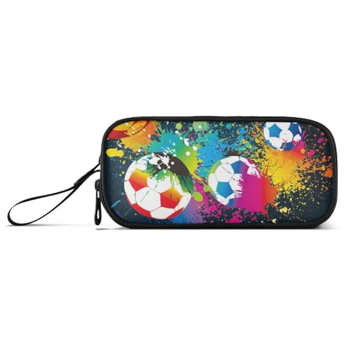 Large Pencil Case, Big Capacity Pencil Bag Pen Pouch Holder 3 Compartments, Football School Office Supplies Stationery Makeup Bag Storage Organizer for Students Girls Boys Women Men