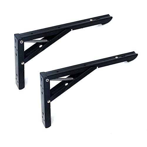 Her Kindness 2 pcs Soportes de Estante Plegables Montados en la Pared Soporte de Estante Plegable Pesado, 195mm * 112mm en Carga Máxima 50 kg （negro)