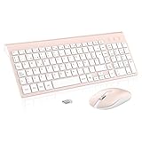 cimetech Teclado y Ratón Inalámbrico, 2.4G Combo Español 2 en 1 USB Ultra Delgado Silencioso Mouse,Packs para PC/Laptops/Ordenador/Escritori （Rosado）