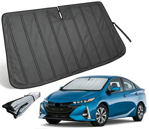 Image of Thickened Windshield Sun Shade for Toyota Prius 2016-2022 | Accordion Front Window Sunshade Aluminum Reflective UV Protection Shield, Foldable Sun Visor with Storage Bag Car Accessories