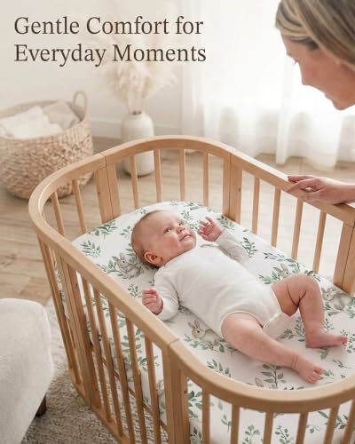 Image of Bedside Bassinet Sheets 2 Pack, 33 x 20 Fitted Bedside Sleeper Sheets, Ultra Soft Breathable Polyester, Ideal for Baby Girl or Boy and Newborns (Bunny Meadow, Bedside Sleeper Sheet)