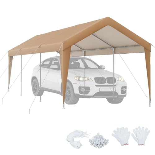 COSTWAY Zeltgarage Carport, 301 x 600 x 285 cm, tragbares Garagenzelt mit Rolltüren, verzinktem Metallrahmen & wetterfester Abdeckung, Weidezelt Lagerzelt, Autounterstand für Auto, SUV, LKW, Boot