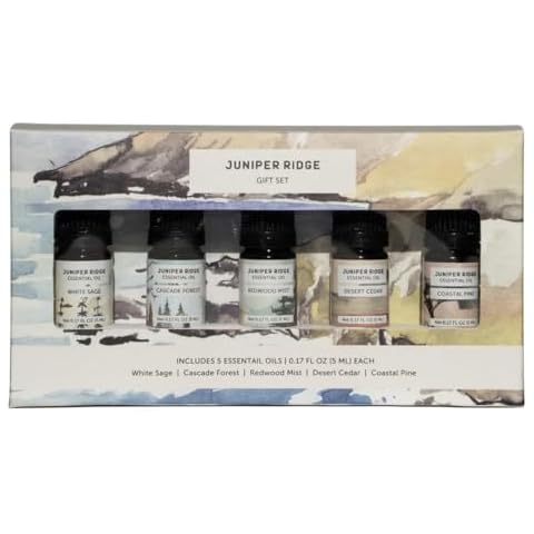 Juniper Ridge Essential Oil Gift Set - Five Refreshing & Aromatic Fragrances Infused with Notes from Nature - Essential Oils are Perfect Blend for Diffusers, Aromatherapy, & More - 5ml Each Cover