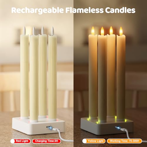 Image of Flameless Taper Candles with Rmote, 9.6 inch Real Wax Rechargeable Battery Operated Candles, Led Candle Flickering Candlesticks, Electric Candle for Home, Wedding, Party, Decor, Ivory