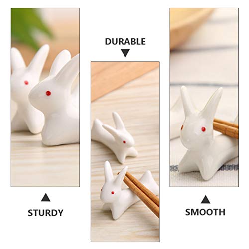 Yardwe 4Pcs Titular Pauzinhos Colher Garfo Chopsticks Descansa de Coelho Da Páscoa Coelho de Cerâmic