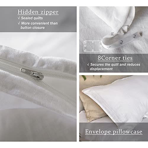 Image of XZ XIFA 100% Washed French Flax Linen Duvet Cover Set - 3 Pieces, Cooling & Textured Farmhouse Bedding for Hot Sleepers, with Zipper Closure (White, King)