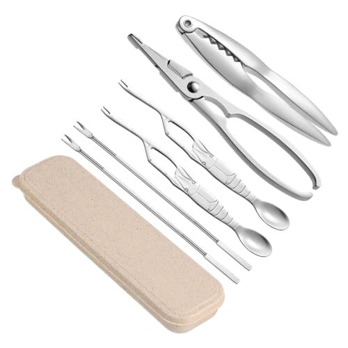 VALICLUD Herramientas Mariscos Acero Inoxidable Tenedores Patas Cangrejo Pinzas Langosta Maletín Almacenamiento Kit Práctico para Casa y Regalo