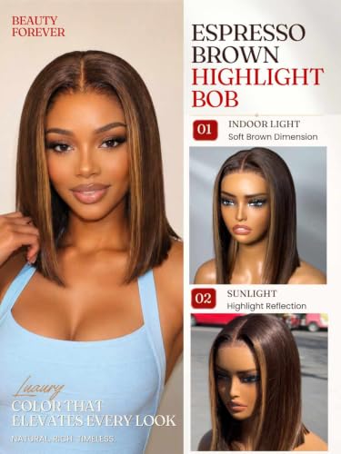 Image of Beauty Forever Espresso Brown Straight Bob Wig Human Hair 7x5 Glueless Lace