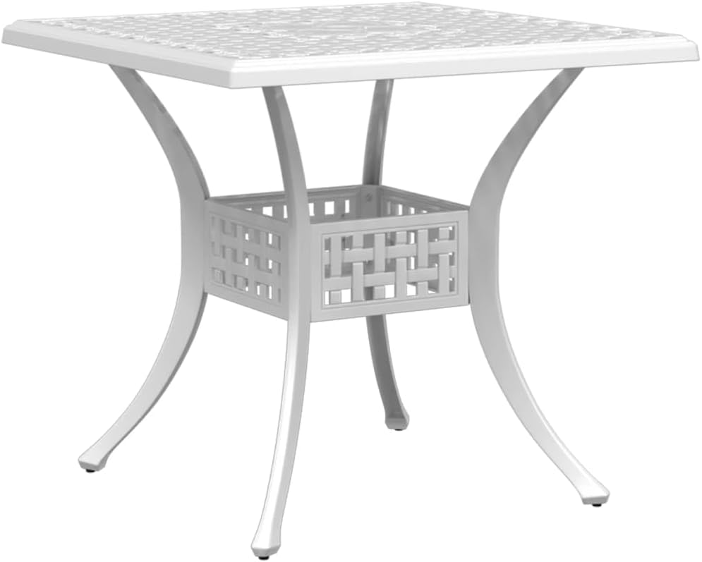 White Cast Aluminum Bistro Set, Square Outdoor Patio Table for Small Spaces, Compact Weather-Resistant Garden Dining Table for Balcony and Terrace