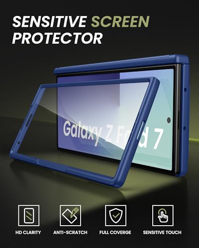 Image of for Samsung Galaxy Z Fold 7 Case Wallet, Built-in & Camera Cover & Card Holder & Hinge Protection & Screen Protector, Rugged Full Body Protective Phone Case for Galaxy Z Fold 7 2025, Blue