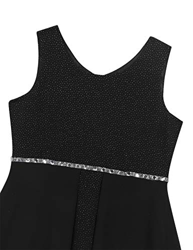 Yizyif Big Girls Sparkle Waist Princess Prom Wedding Gown Formal Dance Party High Low Chiffon Dresses Rhinestone Black 14 #TOP4
