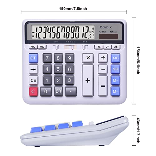 Comix C-2135 Desktop Calculator Solar Battery Dual Power With 12-Digit Large Lcd Display And Large Computer Keys Standard Function Calculator For Home Office School thumb #3