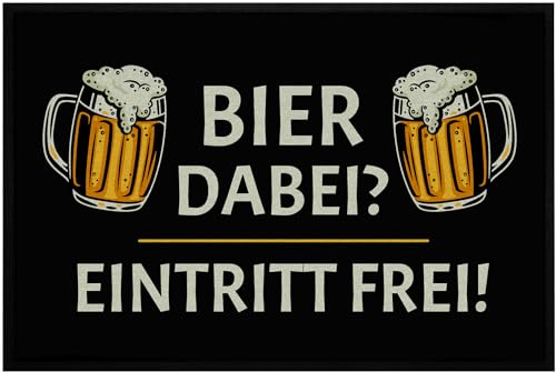 OM3&reg; lustige Fu&szlig;matte mit Spruch - Bier dabei Eintritt frei! - Geschenkidee f&uuml;r M&auml;nner - Biertrinker - rutschfest & waschbar - 60x40cm -