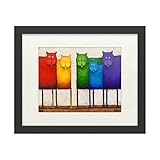 Trademark Fine Art Rainbow Cats by Daniel Patrick Kessler, White Matte, Black Frame 16x20, 16 in x...