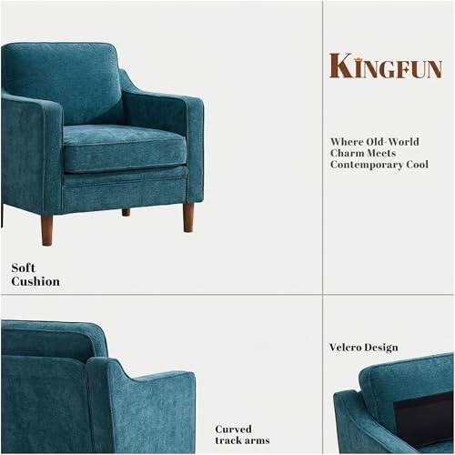 Image of Kingfun Accent Chair Set of 2, Living Room Chairs, Mid Century Reading Armchair, Chenille with Solid Wood Foot, Upholstered Modern Decor for Bedroom, Apartment