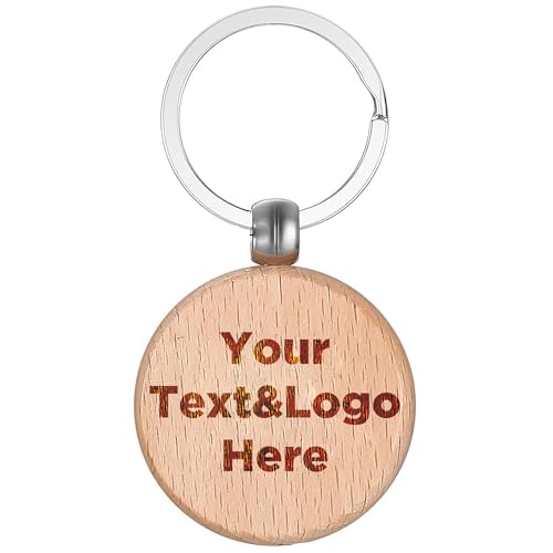 Custom Personalised Engraved Round Wooden Keyring Keychain Keyfob | Your Text Or Logo | Perfect to advertise your Business, website, social media and more.