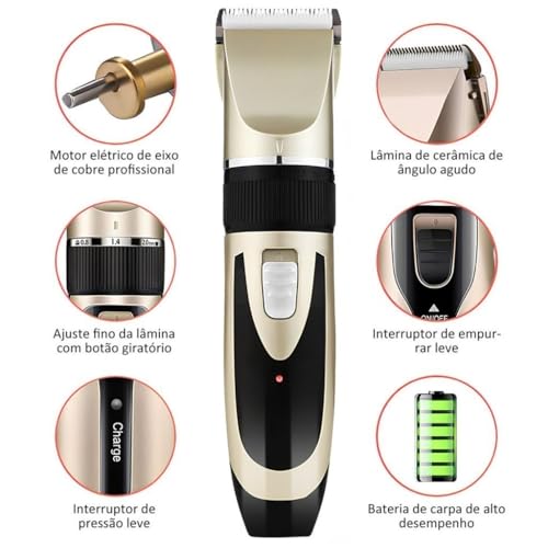 Kit Máquina De Tosar Cachorro Profissional Pet De Corte Cabelo Tosador de Cães Pet (11 Peças) (KIT