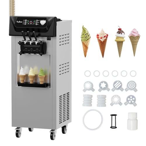 Commercial Ice Cream Machine 1+2 Flavor 2200W, 5.8-8 Gal/Hr Yield Vertical Soft Serve Ice Cream...