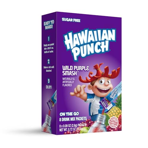 Hawaiian Punch Powder Drink Mix – Sugar Free & Delicious, Excellent source of Vitamin C (Wild Purple Smash, 96 Sticks)